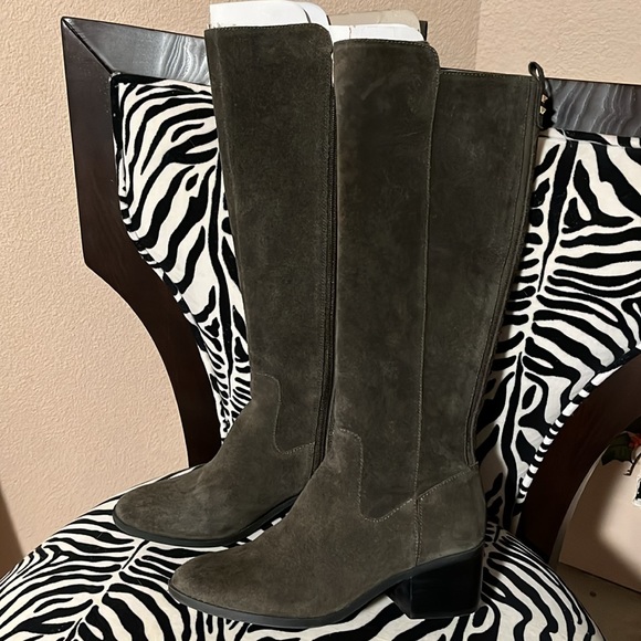 Marc Fisher Rela riding boots, block heel. Winter Olive Green Suede - Picture 7 of 8